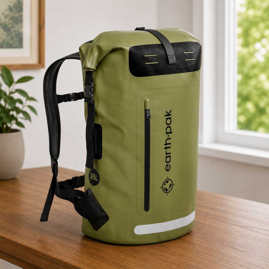 Earth Pak 35L waterproof dry bag backpack with roll-top closure