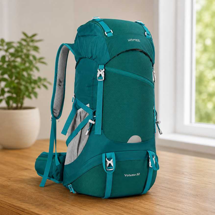 HOMIEE 50L hiking backpack with rain cover for camping and trekking